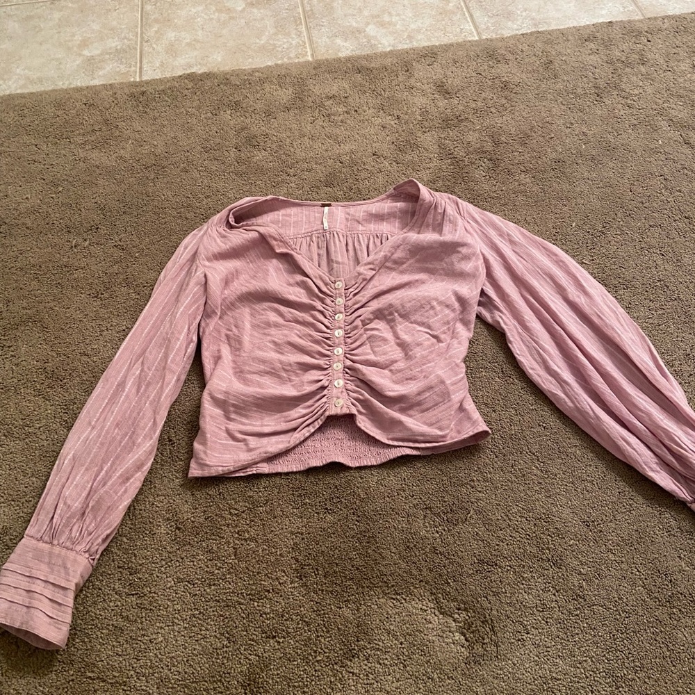 Free People Pink long sleeve half top.
